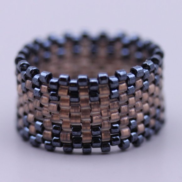 Handwoven Artisan Beaded Rings -  Wide Band Beaded Ring - New - Picture 3 of 14